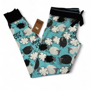 NWT Lazy One Pajama Bottoms - Turquoise and Black Sheep Design Size S